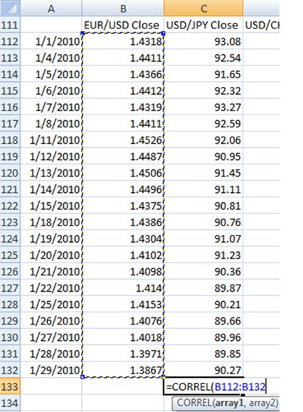 外汇交易知识 之 货币相关性 6 - 如何使用电子表格计算货币相关性(图6) 外汇交易知识 之 货币相关性 6 - 如何使用电子表格计算货币相关性(图6)